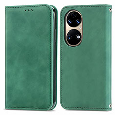 Funda de Cuero Cartera con Soporte Carcasa S04D para Huawei P50 Verde