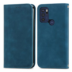 Funda de Cuero Cartera con Soporte Carcasa S04D para Motorola Moto G60s Azul