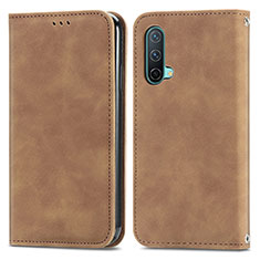 Funda de Cuero Cartera con Soporte Carcasa S04D para OnePlus Nord CE 5G Marron