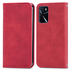 Funda de Cuero Cartera con Soporte Carcasa S04D para Oppo A16 Rojo