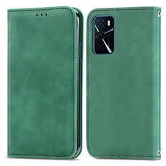 Funda de Cuero Cartera con Soporte Carcasa S04D para Oppo A16 Verde