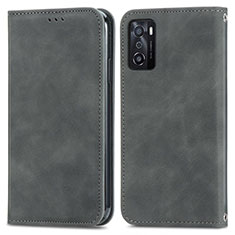 Funda de Cuero Cartera con Soporte Carcasa S04D para Oppo A55S 5G Gris