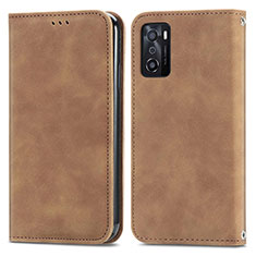 Funda de Cuero Cartera con Soporte Carcasa S04D para Oppo A55S 5G Marron