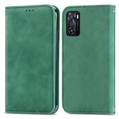 Funda de Cuero Cartera con Soporte Carcasa S04D para Oppo A55S 5G Verde