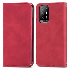 Funda de Cuero Cartera con Soporte Carcasa S04D para Oppo A94 5G Rojo