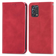 Funda de Cuero Cartera con Soporte Carcasa S04D para Oppo F19 Rojo