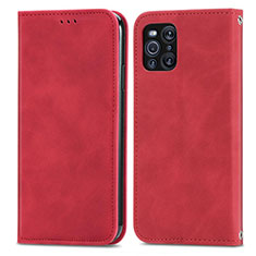 Funda de Cuero Cartera con Soporte Carcasa S04D para Oppo Find X3 Pro 5G Rojo