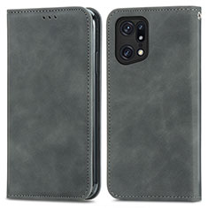 Funda de Cuero Cartera con Soporte Carcasa S04D para Oppo Find X5 5G Gris