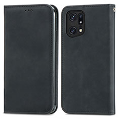 Funda de Cuero Cartera con Soporte Carcasa S04D para Oppo Find X5 Pro 5G Negro