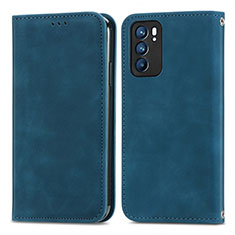 Funda de Cuero Cartera con Soporte Carcasa S04D para Oppo Reno6 5G Azul