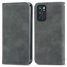 Funda de Cuero Cartera con Soporte Carcasa S04D para Oppo Reno6 5G Gris