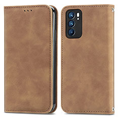 Funda de Cuero Cartera con Soporte Carcasa S04D para Oppo Reno6 5G Marron