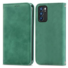 Funda de Cuero Cartera con Soporte Carcasa S04D para Oppo Reno6 5G Verde