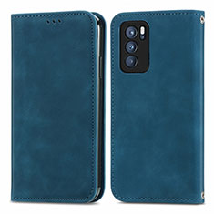 Funda de Cuero Cartera con Soporte Carcasa S04D para Oppo Reno6 Pro 5G India Azul