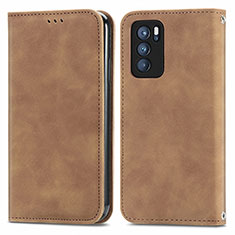 Funda de Cuero Cartera con Soporte Carcasa S04D para Oppo Reno6 Pro 5G India Marron