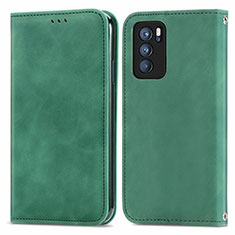 Funda de Cuero Cartera con Soporte Carcasa S04D para Oppo Reno6 Pro 5G India Verde