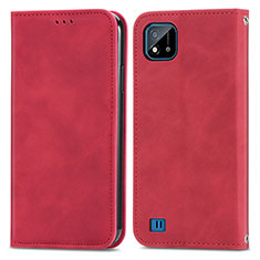 Funda de Cuero Cartera con Soporte Carcasa S04D para Realme C20 Rojo