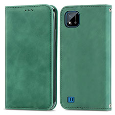 Funda de Cuero Cartera con Soporte Carcasa S04D para Realme C20A Verde