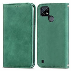 Funda de Cuero Cartera con Soporte Carcasa S04D para Realme C21 Verde