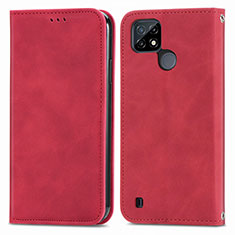 Funda de Cuero Cartera con Soporte Carcasa S04D para Realme C21Y Rojo