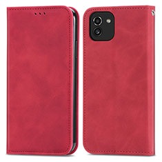 Funda de Cuero Cartera con Soporte Carcasa S04D para Samsung Galaxy A03 Rojo