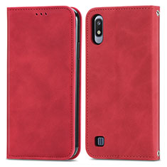 Funda de Cuero Cartera con Soporte Carcasa S04D para Samsung Galaxy A10 Rojo