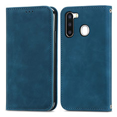 Funda de Cuero Cartera con Soporte Carcasa S04D para Samsung Galaxy A21 European Azul