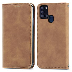 Funda de Cuero Cartera con Soporte Carcasa S04D para Samsung Galaxy A21s Marron