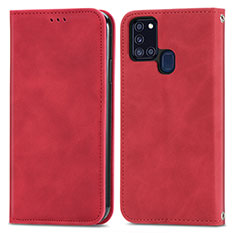 Funda de Cuero Cartera con Soporte Carcasa S04D para Samsung Galaxy A21s Rojo