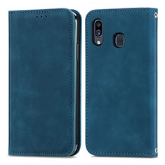 Funda de Cuero Cartera con Soporte Carcasa S04D para Samsung Galaxy A30 Azul