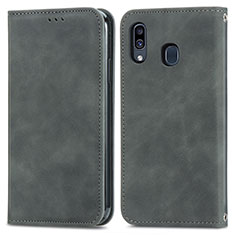 Funda de Cuero Cartera con Soporte Carcasa S04D para Samsung Galaxy A30 Gris