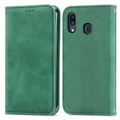 Funda de Cuero Cartera con Soporte Carcasa S04D para Samsung Galaxy A30 Verde