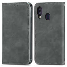 Funda de Cuero Cartera con Soporte Carcasa S04D para Samsung Galaxy A40 Gris