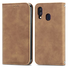 Funda de Cuero Cartera con Soporte Carcasa S04D para Samsung Galaxy A40 Marron