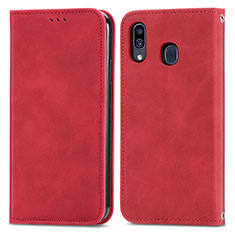 Funda de Cuero Cartera con Soporte Carcasa S04D para Samsung Galaxy M10S Rojo