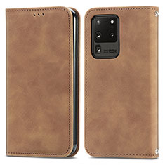 Funda de Cuero Cartera con Soporte Carcasa S04D para Samsung Galaxy S20 Ultra 5G Marron