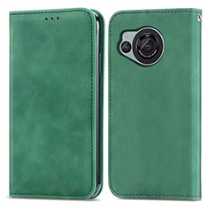 Funda de Cuero Cartera con Soporte Carcasa S04D para Sharp Aquos R8 Verde