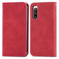 Funda de Cuero Cartera con Soporte Carcasa S04D para Sony Xperia 10 V Rojo