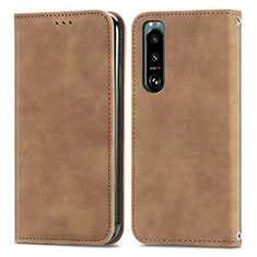 Funda de Cuero Cartera con Soporte Carcasa S04D para Sony Xperia 5 III SO-53B Marron