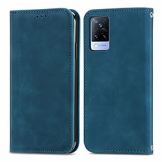 Funda de Cuero Cartera con Soporte Carcasa S04D para Vivo V21 5G Azul