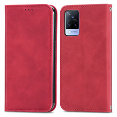 Funda de Cuero Cartera con Soporte Carcasa S04D para Vivo V21 5G Rojo