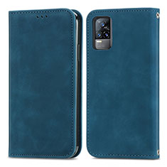 Funda de Cuero Cartera con Soporte Carcasa S04D para Vivo V21e 4G Azul