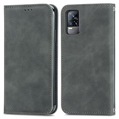 Funda de Cuero Cartera con Soporte Carcasa S04D para Vivo V21e 4G Gris