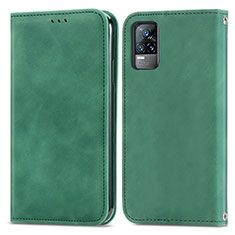 Funda de Cuero Cartera con Soporte Carcasa S04D para Vivo V21e 4G Verde