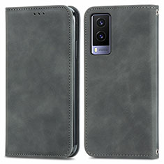 Funda de Cuero Cartera con Soporte Carcasa S04D para Vivo V21e 5G Gris