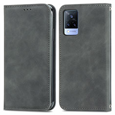 Funda de Cuero Cartera con Soporte Carcasa S04D para Vivo V21s 5G Gris