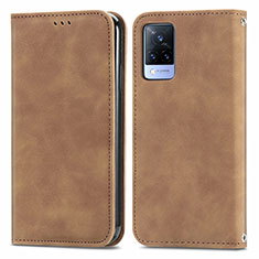 Funda de Cuero Cartera con Soporte Carcasa S04D para Vivo V21s 5G Marron