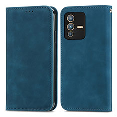 Funda de Cuero Cartera con Soporte Carcasa S04D para Vivo V23 5G Azul