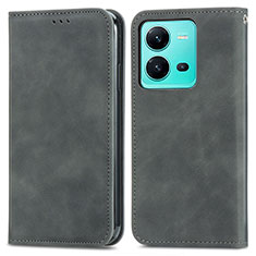 Funda de Cuero Cartera con Soporte Carcasa S04D para Vivo V25 5G Gris