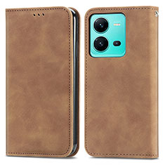 Funda de Cuero Cartera con Soporte Carcasa S04D para Vivo V25 5G Marron